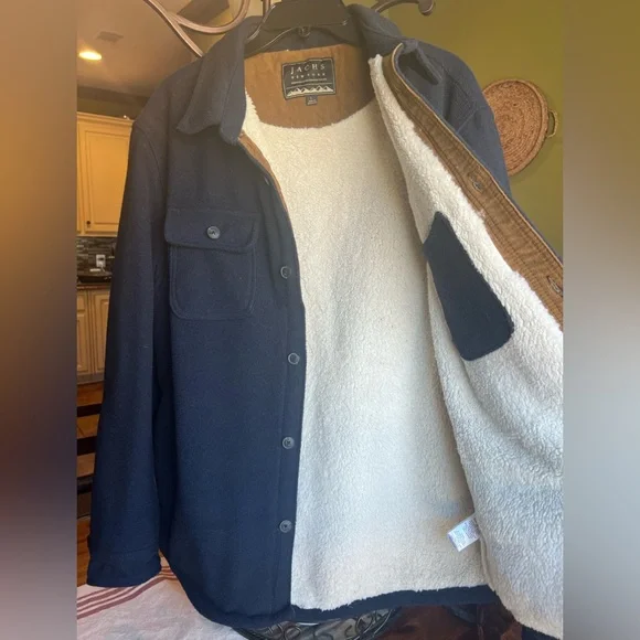 Jachs New York Navy Wiol Blend Sherpa Lined Shirt Jacket - Picture 3 of 4